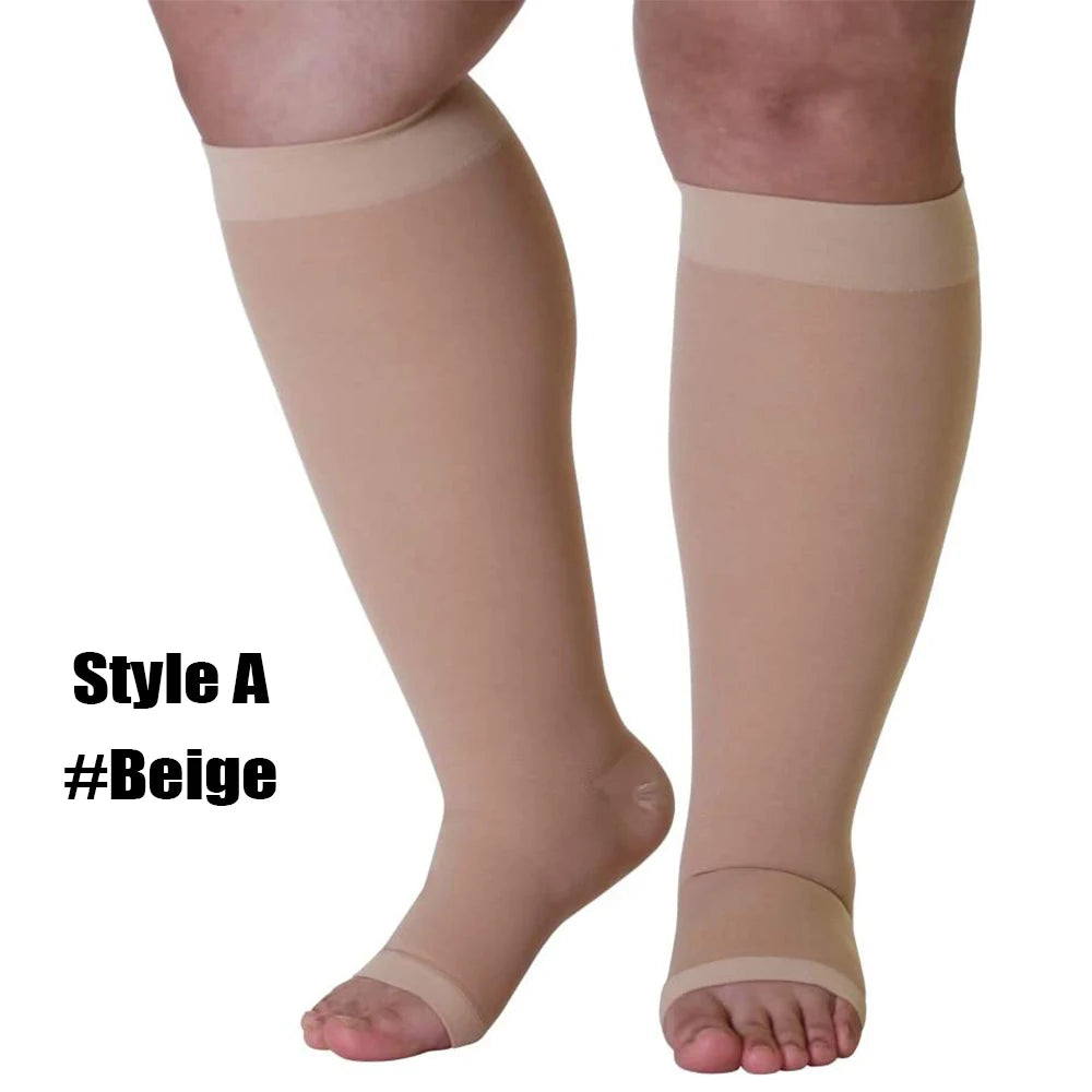 1Pair Compression Socks S-7XL Prevent Varicose Veins Toeless Support Hose for Women Men Sports, Running, Travel, Work