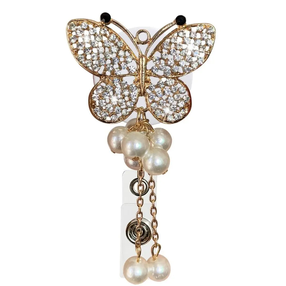 New ABS Badge Reel Clip Rhinestone Anti Lost ID Badge Holder Business Card Accessories Rotate Name Card Parts