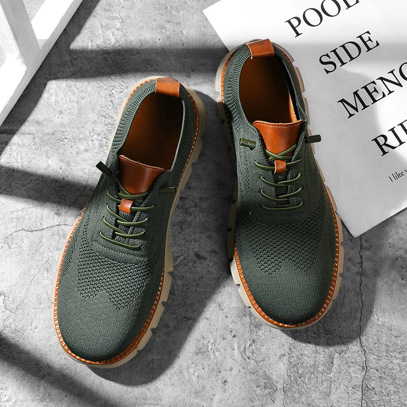 Men's Breathable Knit Casual Sneakers - Lightweight Slip-On Walking Shoes, Elastic No-Tie Laces, Comfortable Work & Daily Footwe