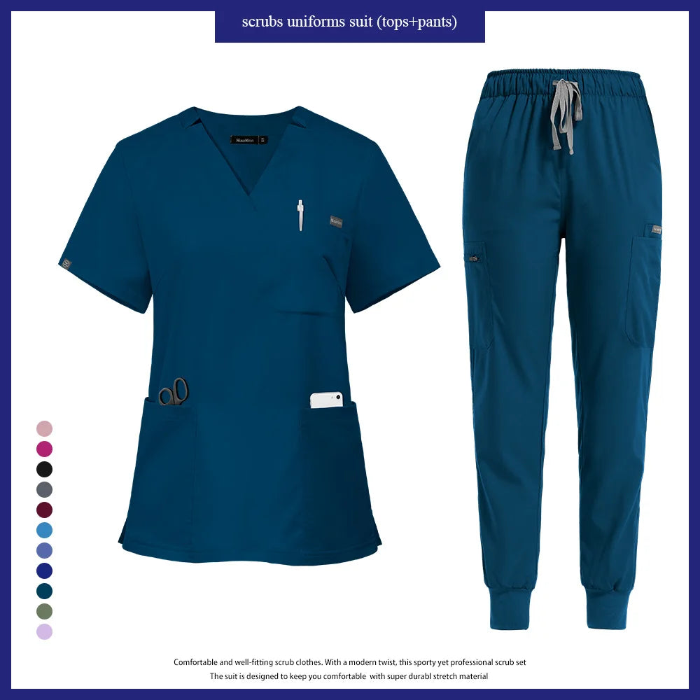 Niaahinn Nurse Accessories Medical Surgical Gowns Set Doctor Nurse Special Scrubs Uniform Solid Color Dentist Workwear Women Men