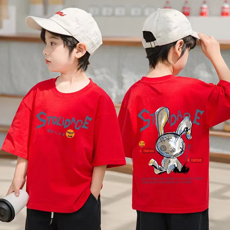 Camiseta de algodón 100% con dibujos animados de Nickelodeon para niños de primavera y verano - Top de talla grande. El conjunto del modelo es solo de referencia.