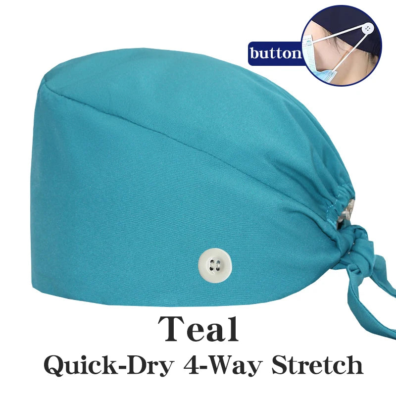 New Solid Color Stretch Scrub Caps Dental Clinic Nursing Hats Doctor Headwear Quick Dry Operating Room Caps with Buttons MSG-01
