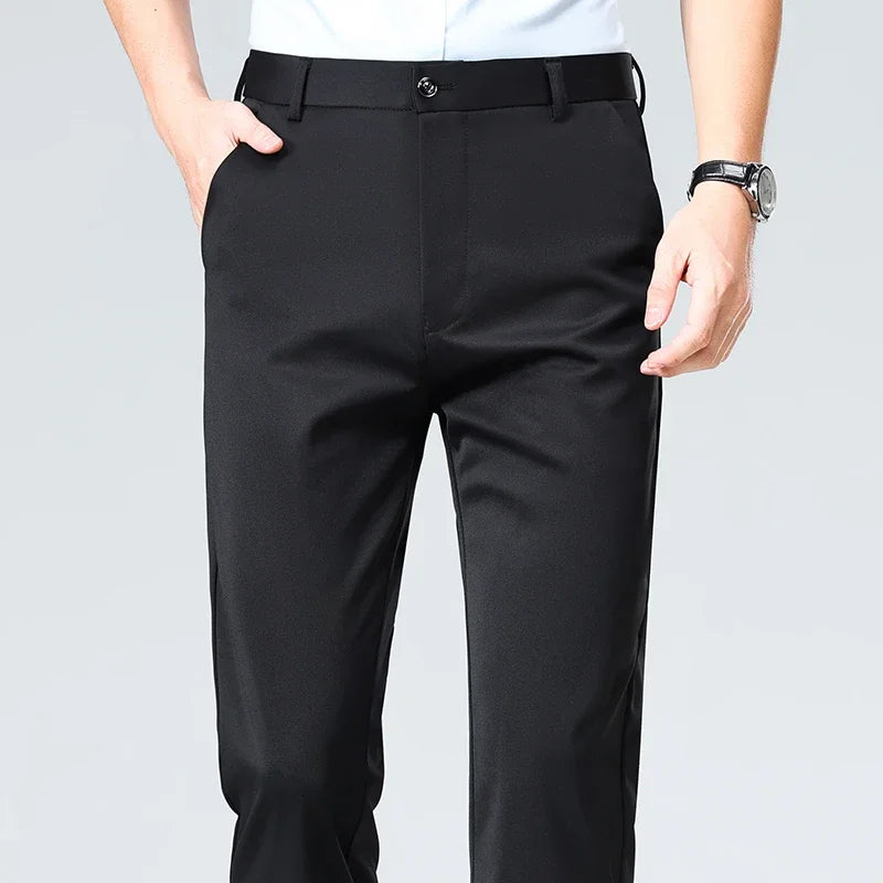 Mens Straight Fit Business Dress Pants Stretch Wrinkle Resistant Breathable Soft Formal Trousers for Office Daily Wear