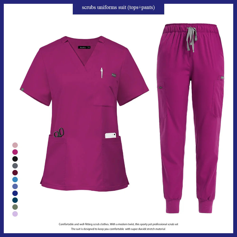 Niaahinn Nurse Accessories Medical Surgical Gowns Set Doctor Nurse Special Scrubs Uniform Solid Color Dentist Workwear Women Men