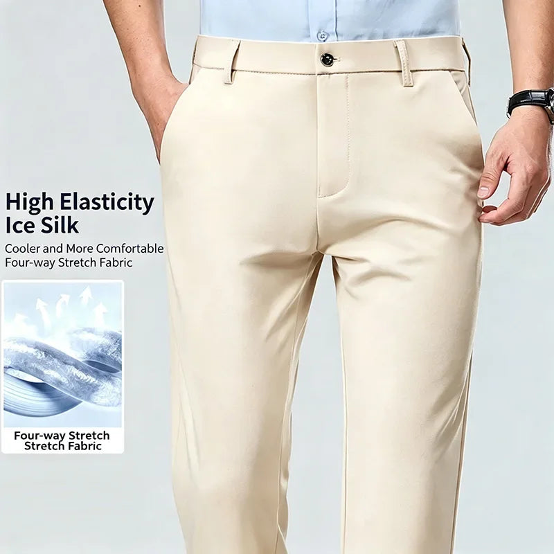 Mens Straight Fit Business Dress Pants Stretch Wrinkle Resistant Breathable Soft Formal Trousers for Office Daily Wear