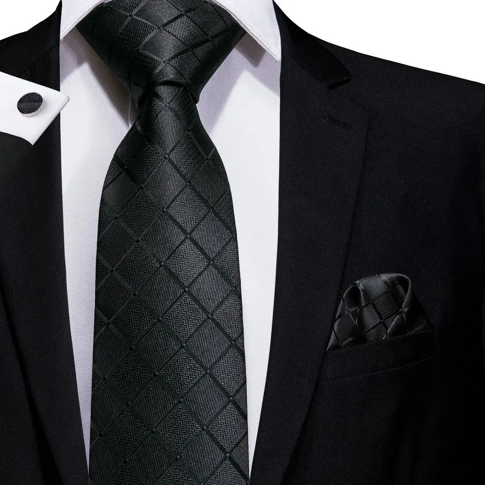 Black Floral Wedding Tie For Men Handky Cufflink Elegant Necktie For Men Fashion Designer Business Party Dropshiping silk