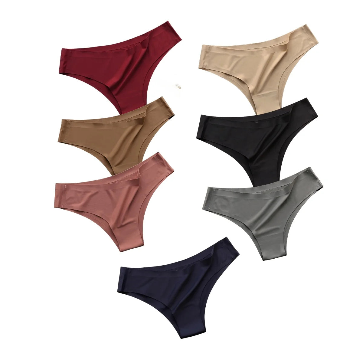 7Pcs/Set Women Ice Silk Brazilian Panties Seamless Low-Rise Briefs Solid Color Daily Underwear Ladies Soft No Show Lingerie M-XL