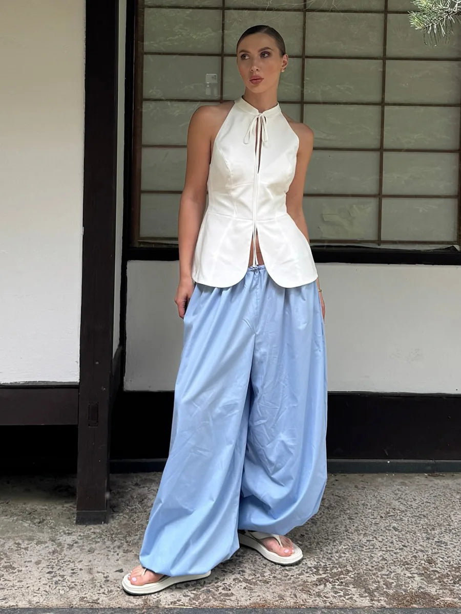 Blubelle New Summer Womens  Loose Lantern TrousersWide Leg Pants Street Style Casual Lazy Pants Fashion 100% Cotton