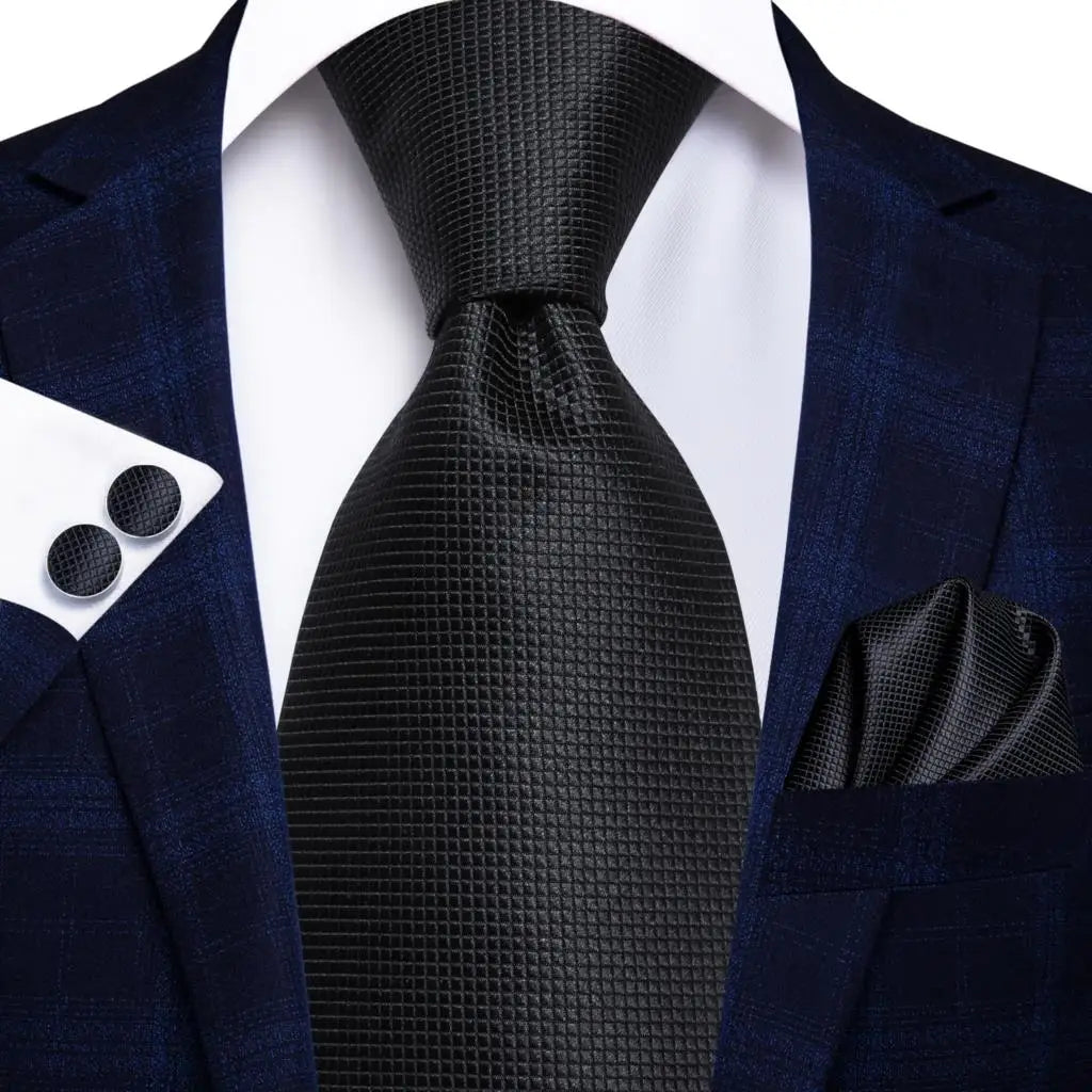 Black Floral Wedding Tie For Men Handky Cufflink Elegant Necktie For Men Fashion Designer Business Party Dropshiping silk
