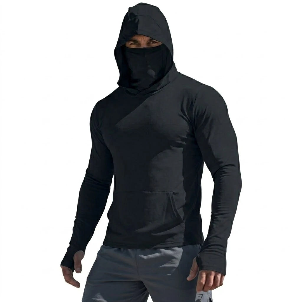 Camiseta de alto rendimiento con protección solar UPF50+, sudadera con capucha de manga larga para hombre, informal, de secado rápido, para correr, pescar, estilo jersey de seda fría