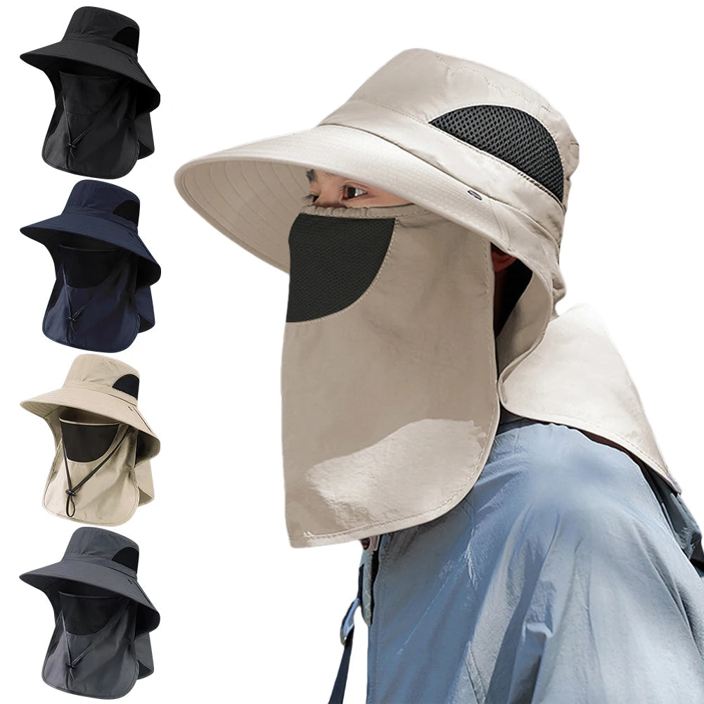 Summer Sun Hats UV Protection Outdoor Hunting Fishing Cap For Men Women Hiking Camping Visor Bucket Hat Neck Flap Fisherman Hat