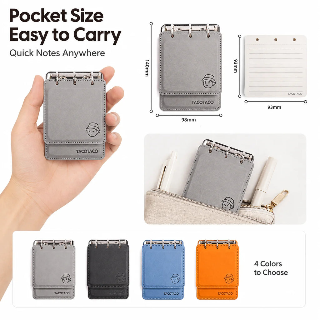 Mini Pocket Notebook, Portable Ring Binder Journal, Compact PU Leather Memo Book, Cute Daily Note Planner for School Office