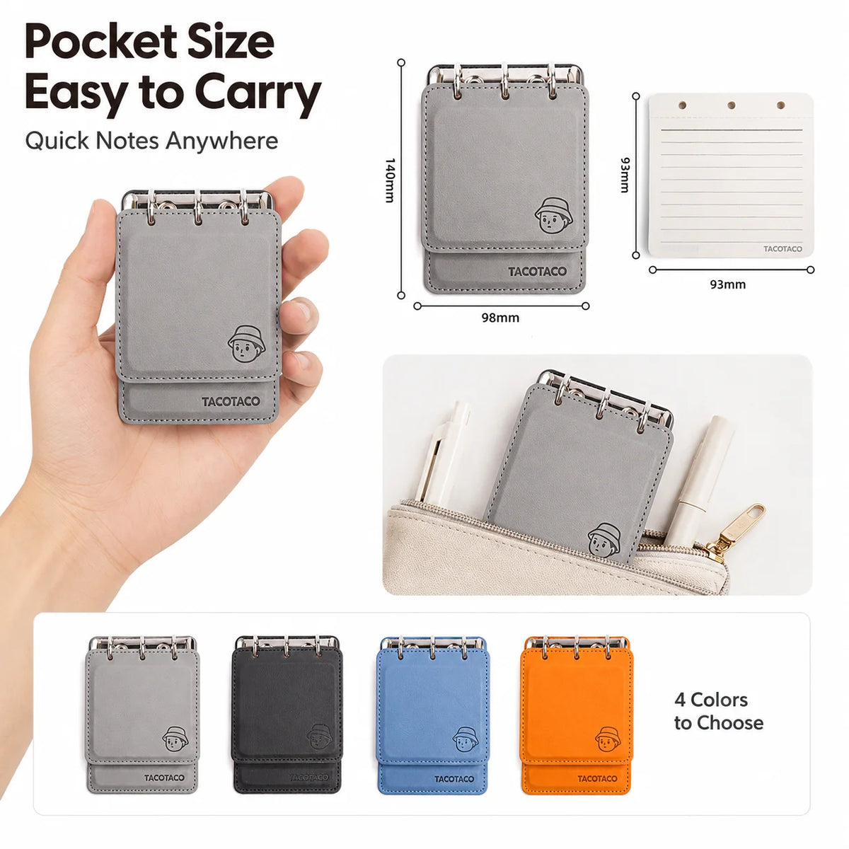 Mini Pocket Notebook, Portable Ring Binder Journal, Compact PU Leather Memo Book, Cute Daily Note Planner for School Office