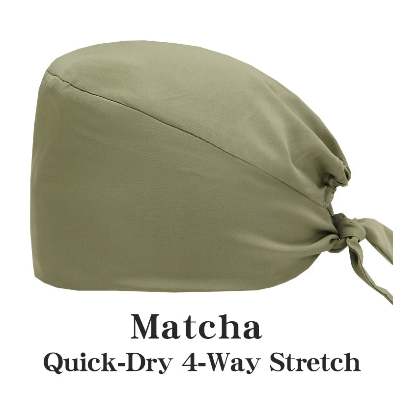 New Solid Color Stretch Scrub Caps Dental Clinic Nursing Hats Doctor Headwear Quick Dry Operating Room Caps with Buttons MSG-01