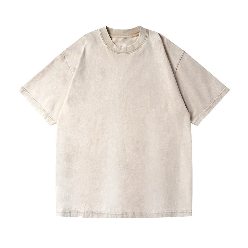 Camiseta vintage lavada de talla grande, gruesa y pesada para hombre, camiseta informal de verano de manga corta, cuello redondo holgado, camisetas de algodón para mujer y hombre