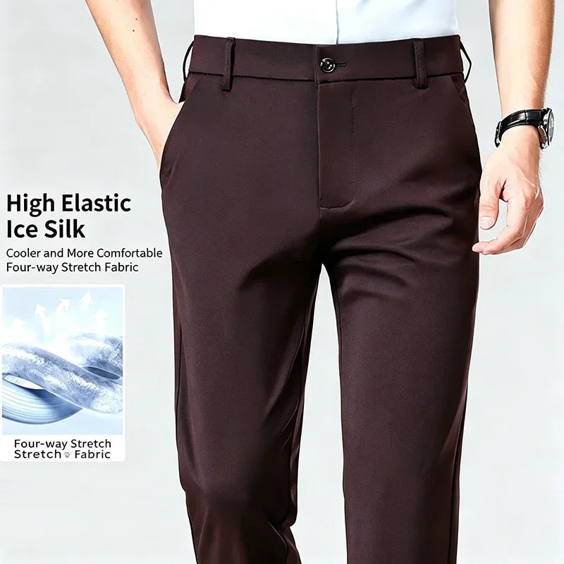 Mens Straight Fit Business Dress Pants Stretch Wrinkle Resistant Breathable Soft Formal Trousers for Office Daily Wear