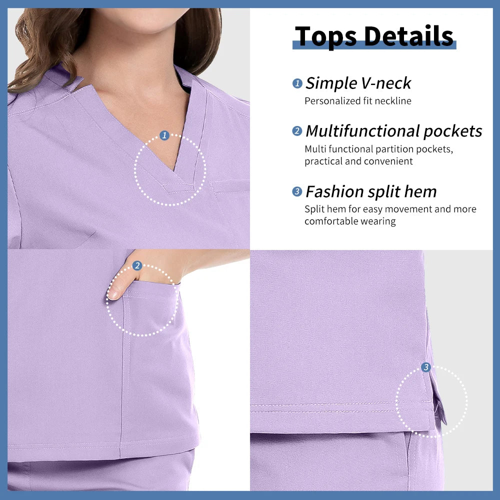 Niaahinn Nurse Accessories Medical Surgical Gowns Set Doctor Nurse Special Scrubs Uniform Solid Color Dentist Workwear Women Men