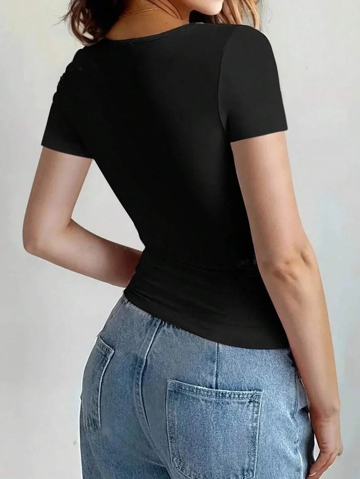 2026 New Summer Y2k Tops Womens Causal Basic T-Shirts Scoop Neck Short Sleeve Crop Tops Cute Slim Fit Tees Pullovers Clothing