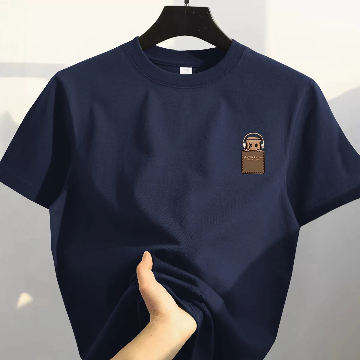 Camiseta de algodón puro con ajuste holgado retro, estilo casual, top de algodón estampado de estilo coreano para hombre, etiqueta cortada