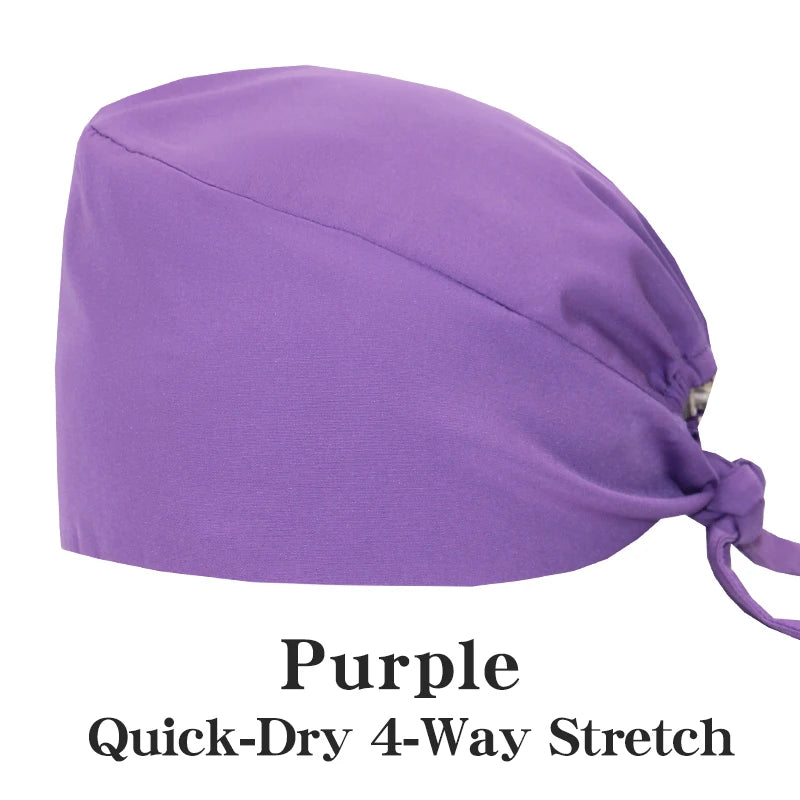 New Solid Color Stretch Scrub Caps Dental Clinic Nursing Hats Doctor Headwear Quick Dry Operating Room Caps with Buttons MSG-01