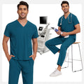 Scrubs Uniform Men Workwear Lab Work Clothes Uniforms Health Service Nursing Uniforms Short Sleeve V-neck Scrubs Tops+Pants Suit