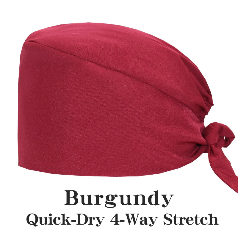 New Solid Color Stretch Scrub Caps Dental Clinic Nursing Hats Doctor Headwear Quick Dry Operating Room Caps with Buttons MSG-01