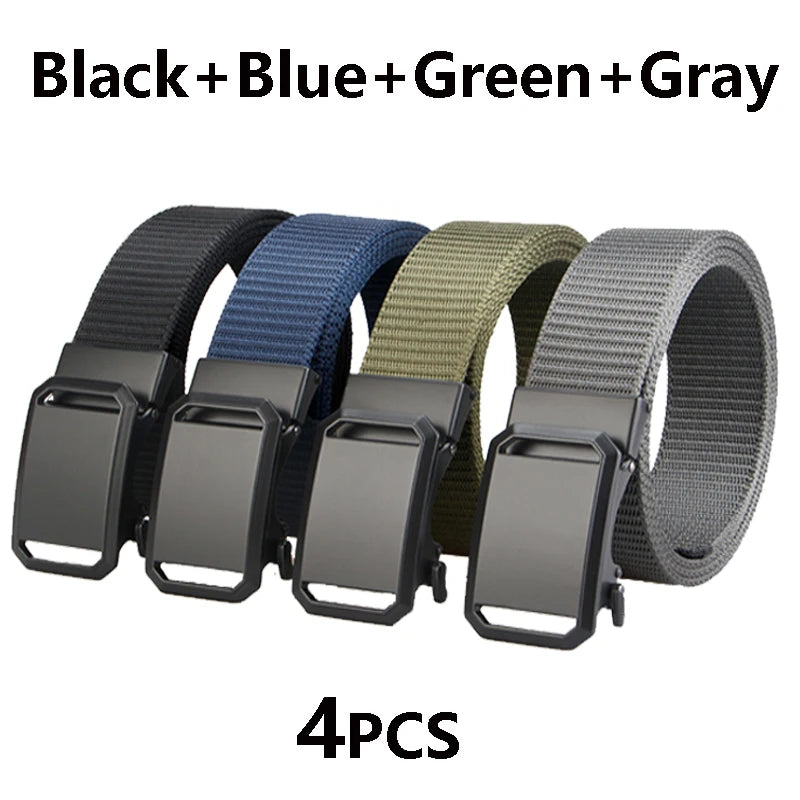 Men's Belt Tactical Canvas Automatic Metal Buckle Belt Durable Casual Outdoor Hunting Waist Adventure Training Jeans Pants Belt