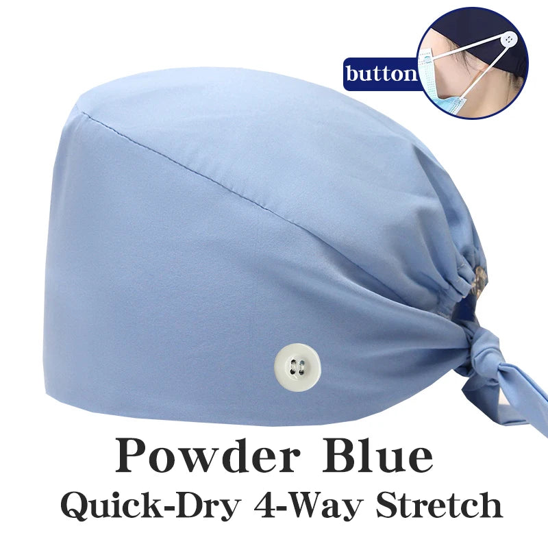 New Solid Color Stretch Scrub Caps Dental Clinic Nursing Hats Doctor Headwear Quick Dry Operating Room Caps with Buttons MSG-01