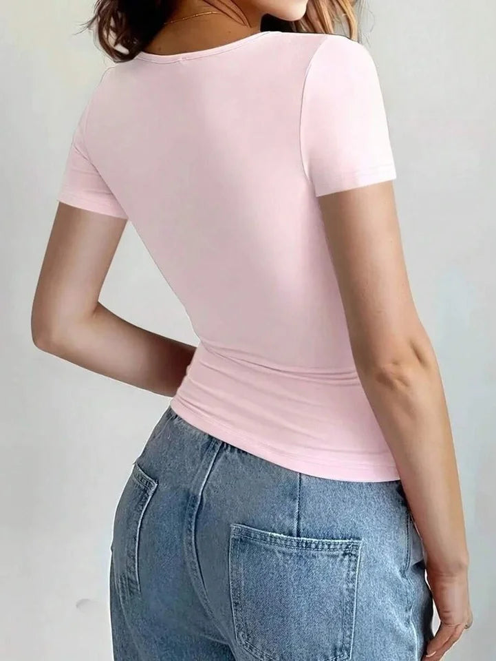 2026 New Summer Y2k Tops Womens Causal Basic T-Shirts Scoop Neck Short Sleeve Crop Tops Cute Slim Fit Tees Pullovers Clothing