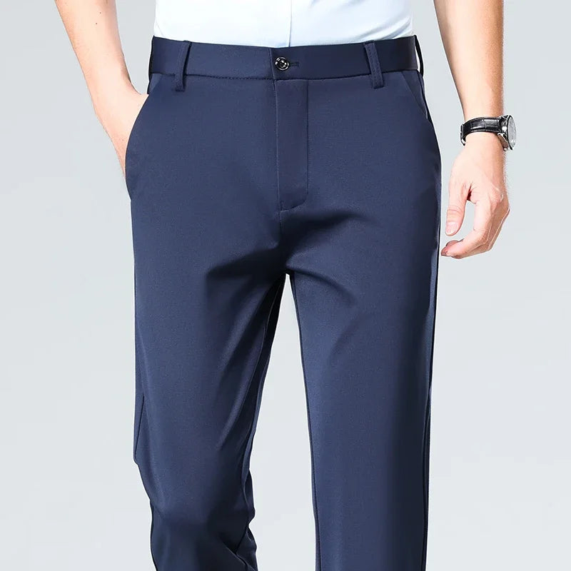 Mens Straight Fit Business Dress Pants Stretch Wrinkle Resistant Breathable Soft Formal Trousers for Office Daily Wear