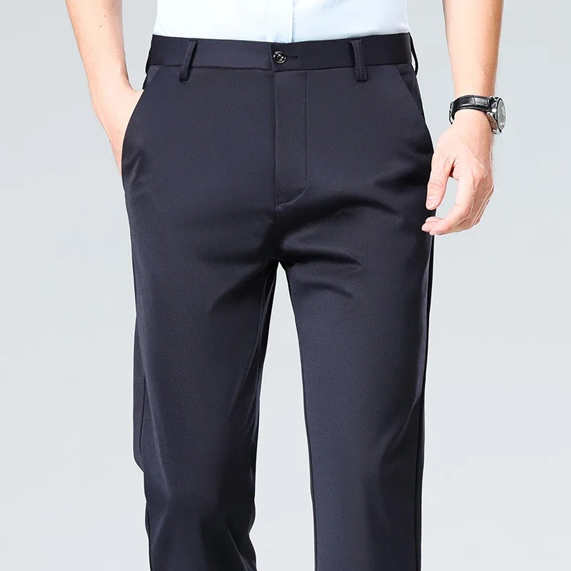 Mens Straight Fit Business Dress Pants Stretch Wrinkle Resistant Breathable Soft Formal Trousers for Office Daily Wear