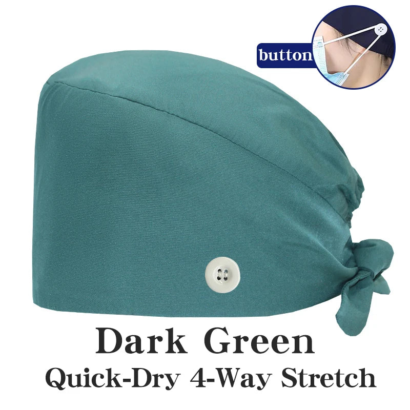New Solid Color Stretch Scrub Caps Dental Clinic Nursing Hats Doctor Headwear Quick Dry Operating Room Caps with Buttons MSG-01