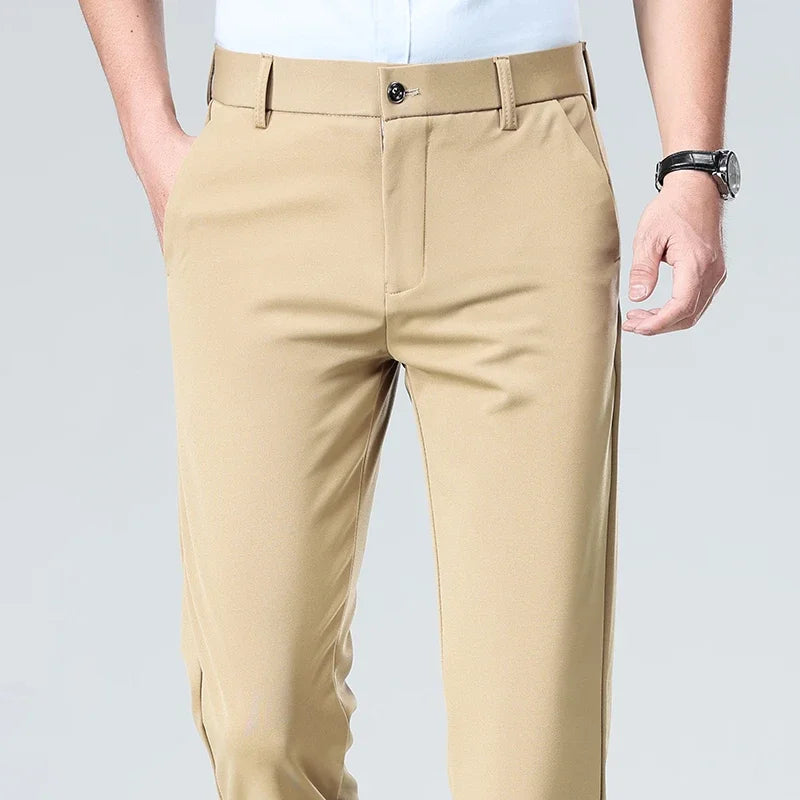 Mens Straight Fit Business Dress Pants Stretch Wrinkle Resistant Breathable Soft Formal Trousers for Office Daily Wear