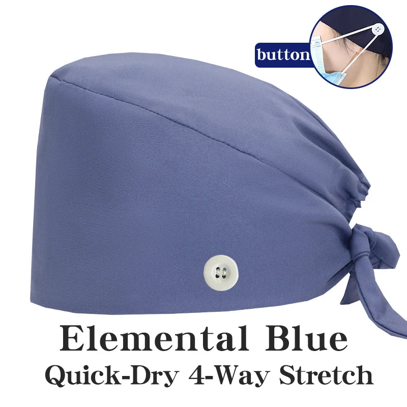 New Solid Color Stretch Scrub Caps Dental Clinic Nursing Hats Doctor Headwear Quick Dry Operating Room Caps with Buttons MSG-01