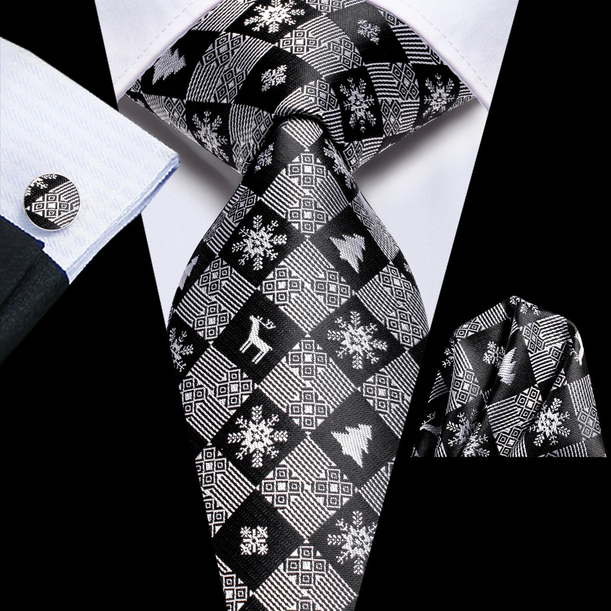 Black Floral Wedding Tie For Men Handky Cufflink Elegant Necktie For Men Fashion Designer Business Party Dropshiping silk