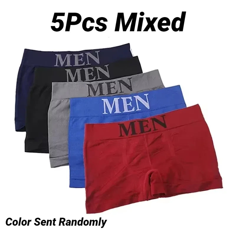CHUANGERM 5 Pcs Men's Breathable High Elastic Plain Color Comfortable Boxer Briefs