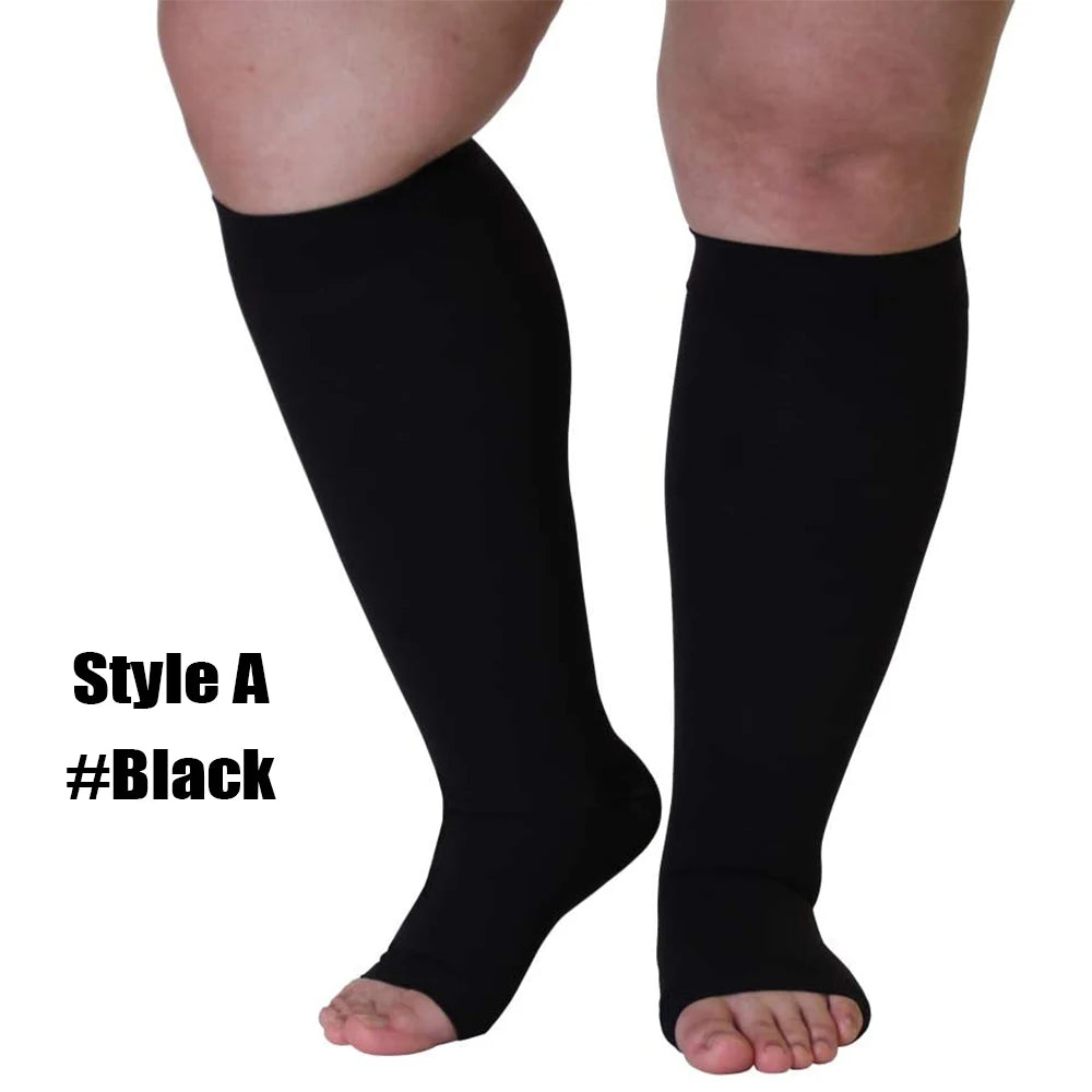 1Pair Compression Socks S-7XL Prevent Varicose Veins Toeless Support Hose for Women Men Sports, Running, Travel, Work