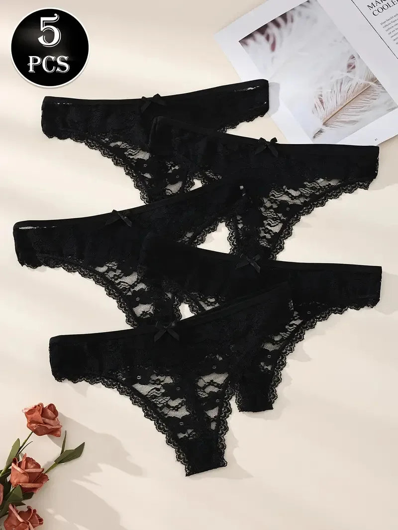 5Pcs Women Thongs Sexy Lace Panties Low Waist Underwear Girls Briefs G-String Breathable Ladies Panty White Female Lingerie S-XL