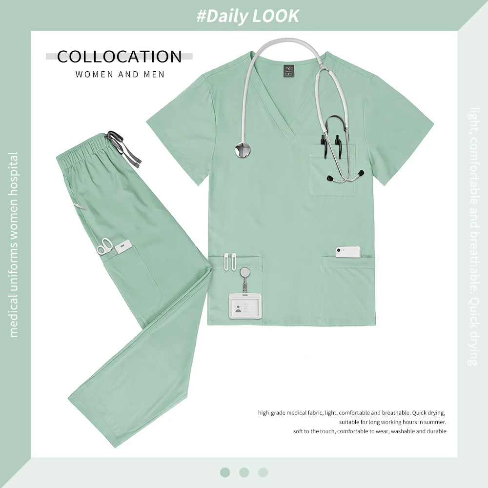 Multicolor V-neck Scrub Tops+Pants Set Pet Hospital Doctor Workwear Unisex Clinical Surgery Uniforms Medical Nurse Uniform S-XXL