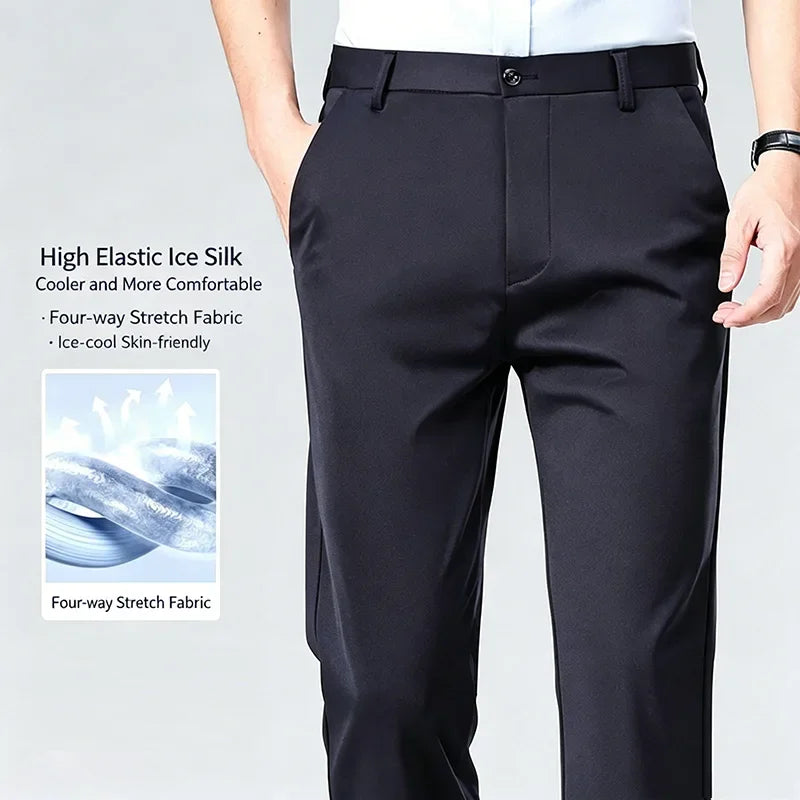 Mens Straight Fit Business Dress Pants Stretch Wrinkle Resistant Breathable Soft Formal Trousers for Office Daily Wear