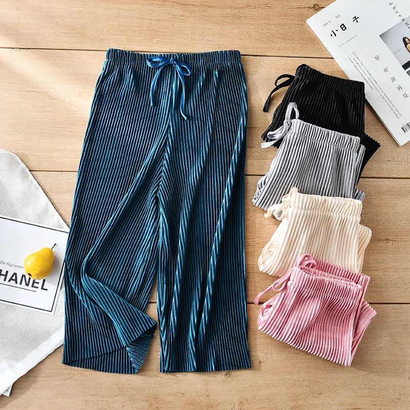 2-14Y Children's Pleated Wide Leg Pants 2024 Summer Teenage Girls Loose Casual Chiffon Ankle-length Pants Toddler Kids Trousers