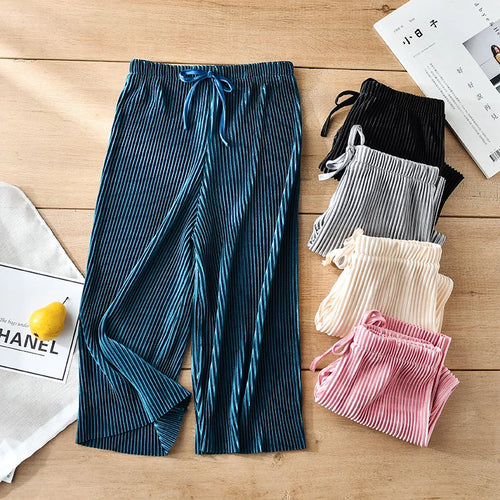 2-14Y Children's Pleated Wide Leg Pants 2024 Summer Teenage Girls Loose Casual Chiffon Ankle-length Pants Toddler Kids Trousers