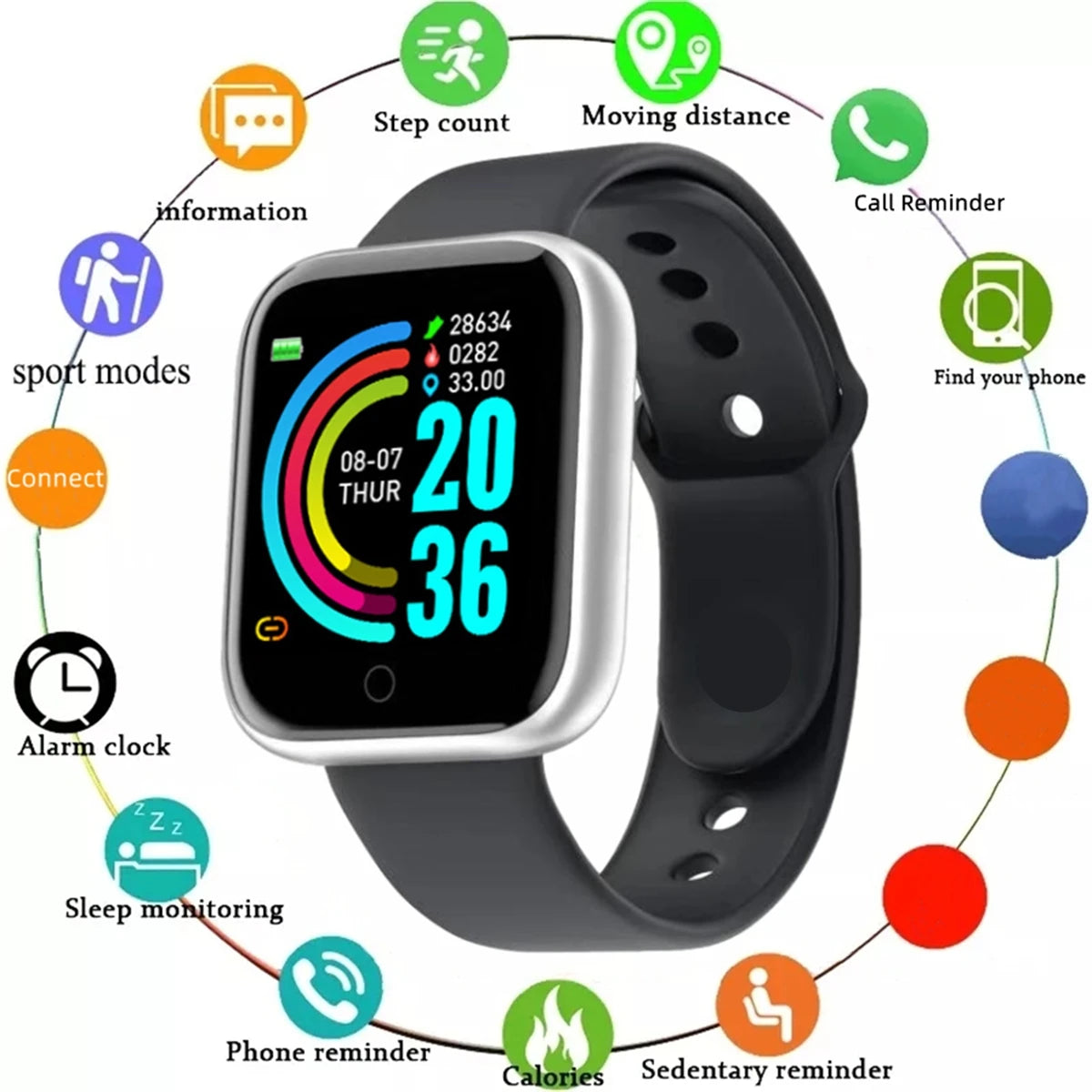 Smart Watch Sport Men Fitness Monitoring Woman Smartwatch Bluetooth Connection Message Remind Health 116Plus Clock D13 Bracelet