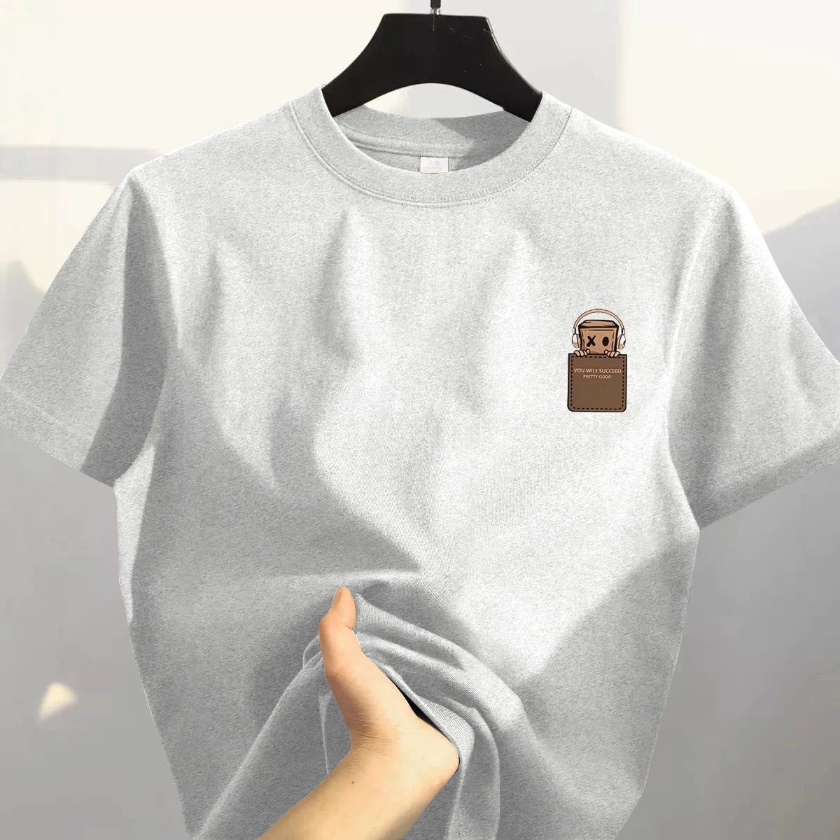 Camiseta de algodón puro con ajuste holgado retro, estilo casual, top de algodón estampado de estilo coreano para hombre, etiqueta cortada
