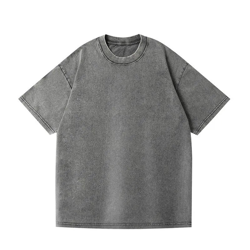 Camiseta vintage lavada de talla grande, gruesa y pesada para hombre, camiseta informal de verano de manga corta, cuello redondo holgado, camisetas de algodón para mujer y hombre