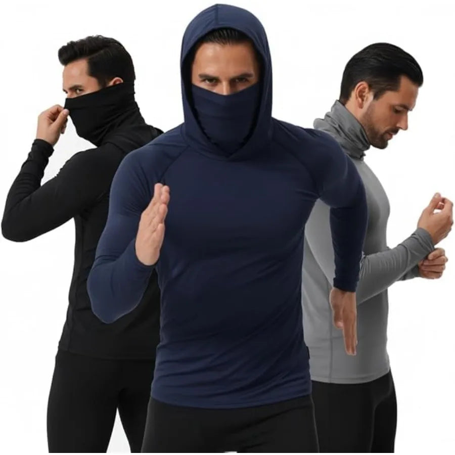 Men's Hooded Long Sleeve Shirt with Face Mask, Sun Protection Workout Shirt for Running Cycling Fishing