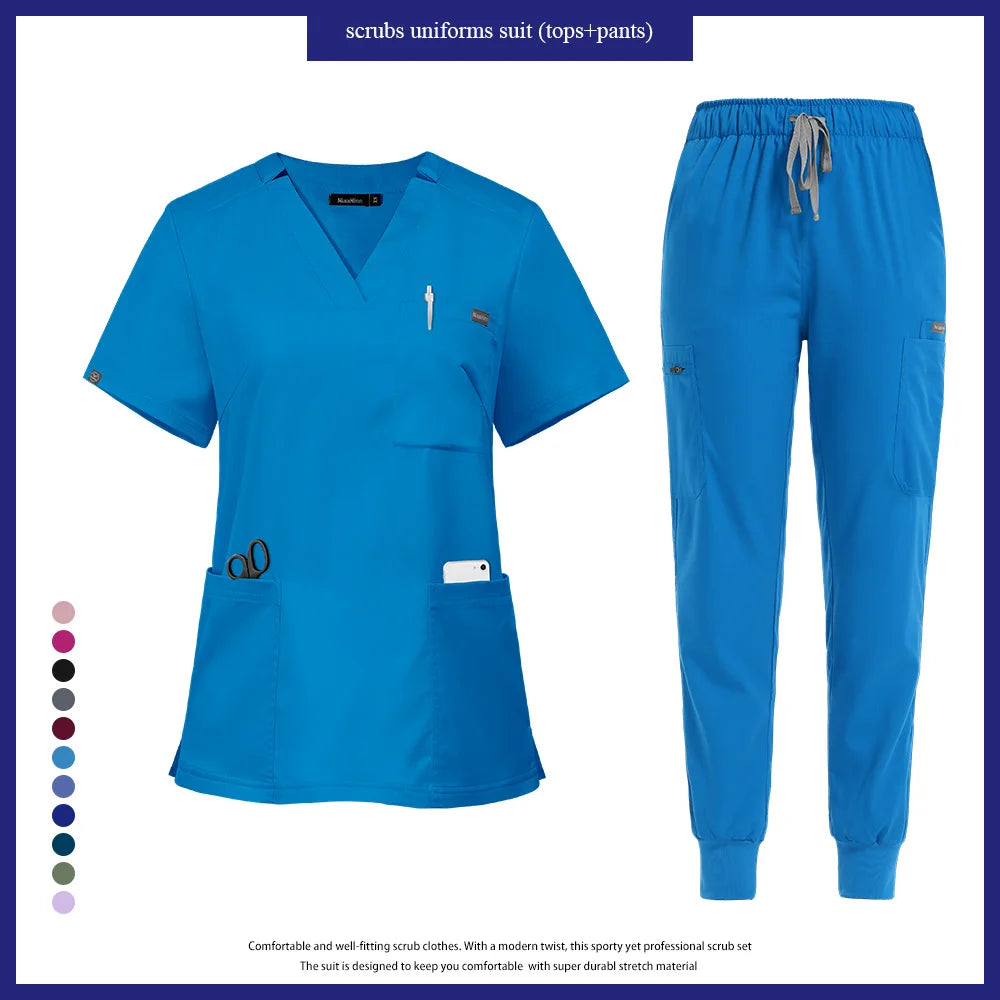 Niaahinn Nurse Accessories Medical Surgical Gowns Set Doctor Nurse Special Scrubs Uniform Solid Color Dentist Workwear Women Men