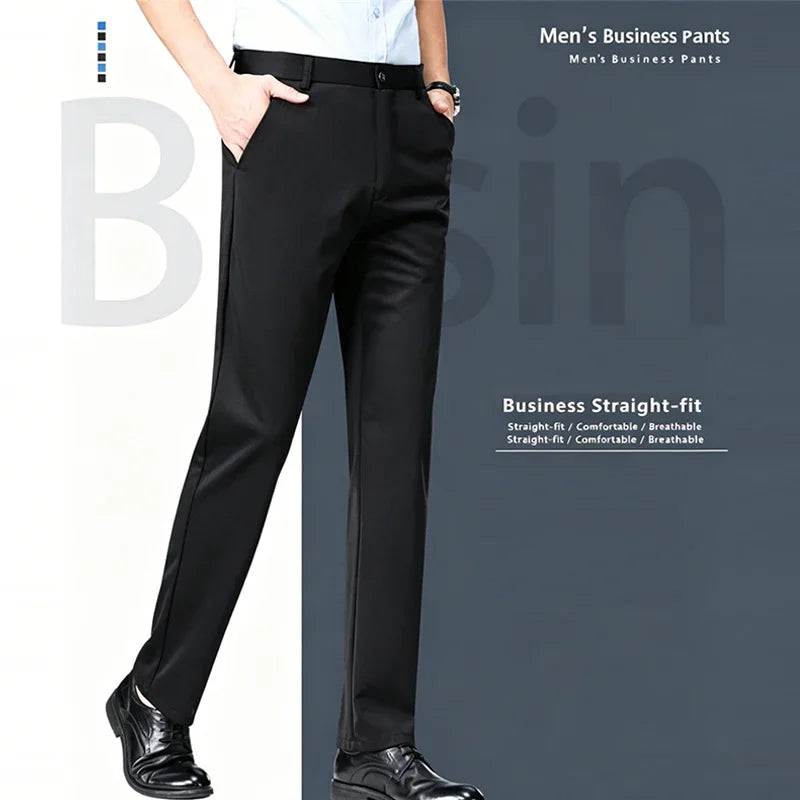 Mens Straight Fit Business Dress Pants Stretch Wrinkle Resistant Breathable Soft Formal Trousers for Office Daily Wear