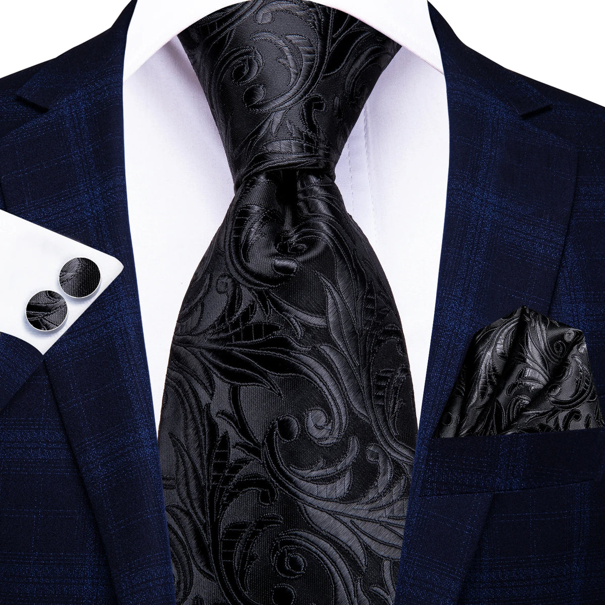Black Floral Wedding Tie For Men Handky Cufflink Elegant Necktie For Men Fashion Designer Business Party Dropshiping silk