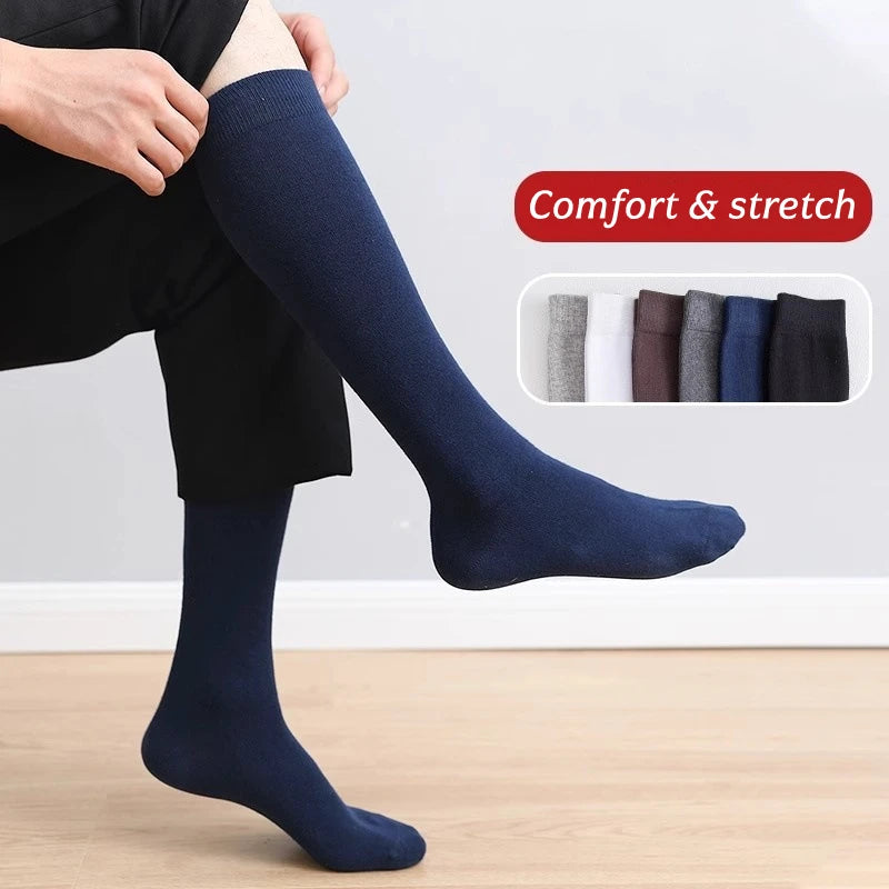 1 Pairs Mens Long Socks Stockings  Soft Cotton Solid Business Party Dress Formal Gentleman Warm Thermal Crew High Socks Fathers